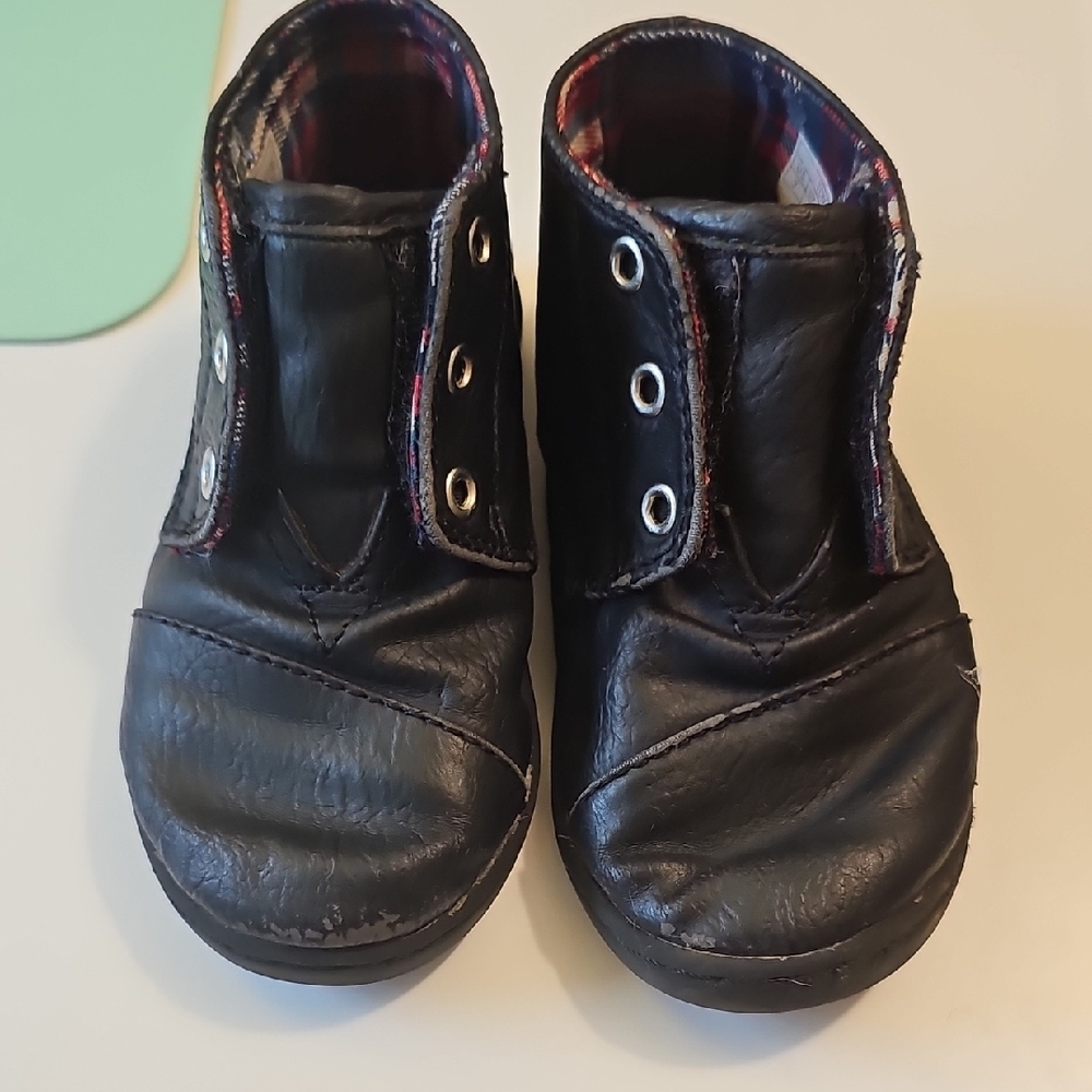 Toms Kids Black Slip-On Booties with Plaid Lining